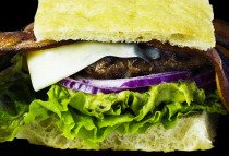 local beef burger on focaccia