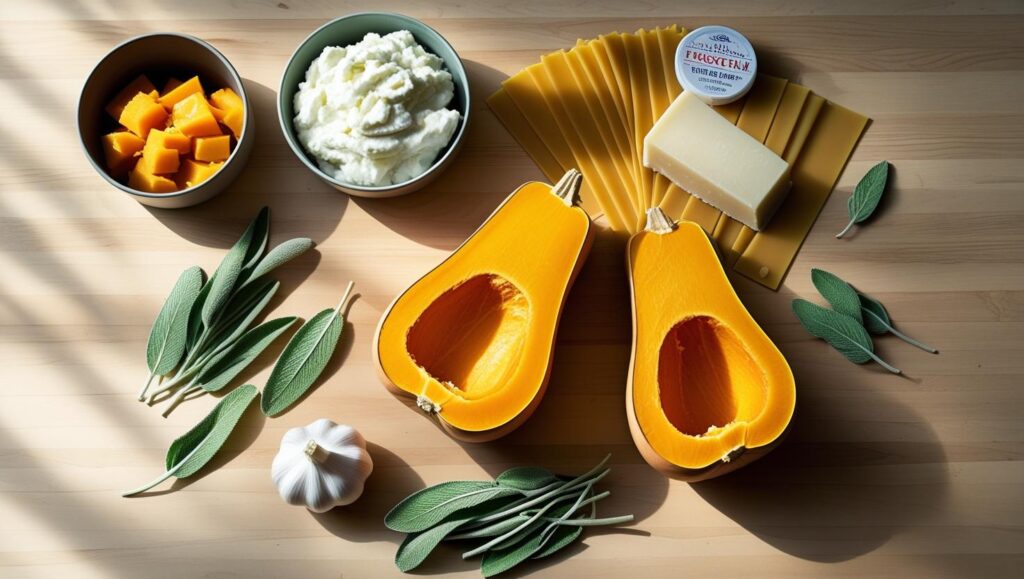 Ingredients for butternut squash lasagna