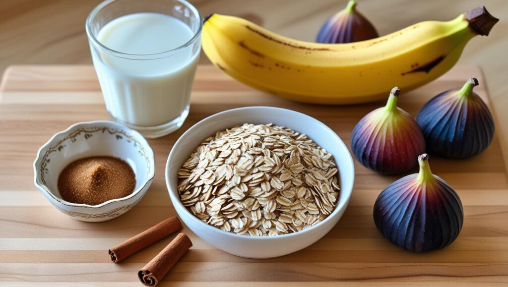 Ingredients for caramelized banana and fig oatmeal