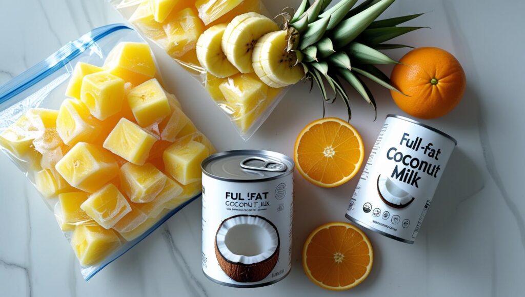 Ingredients for the Coconut Pineapple Orange Smoothie