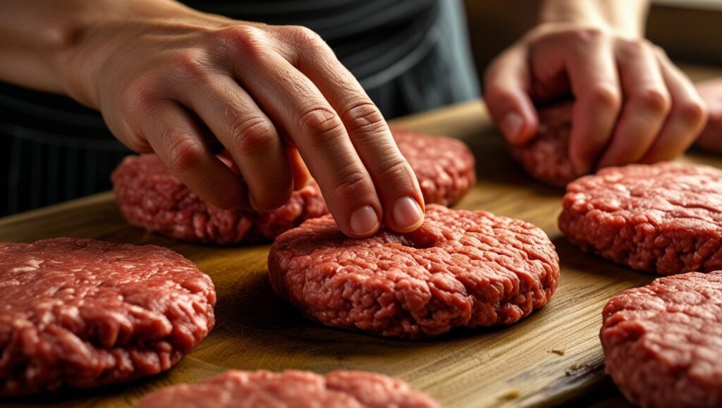 burger patty to create a dimple