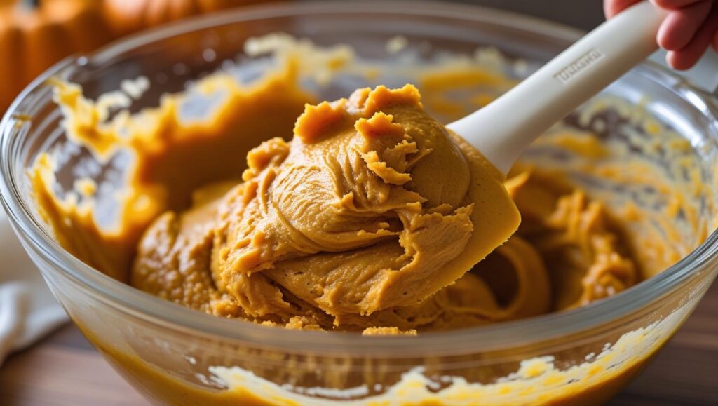 folding wet and dry ingredients together in a glass bowl
