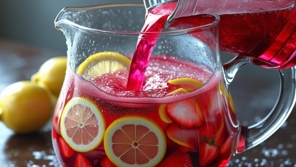 freshly squeezed lemon juice with strawberry syrup