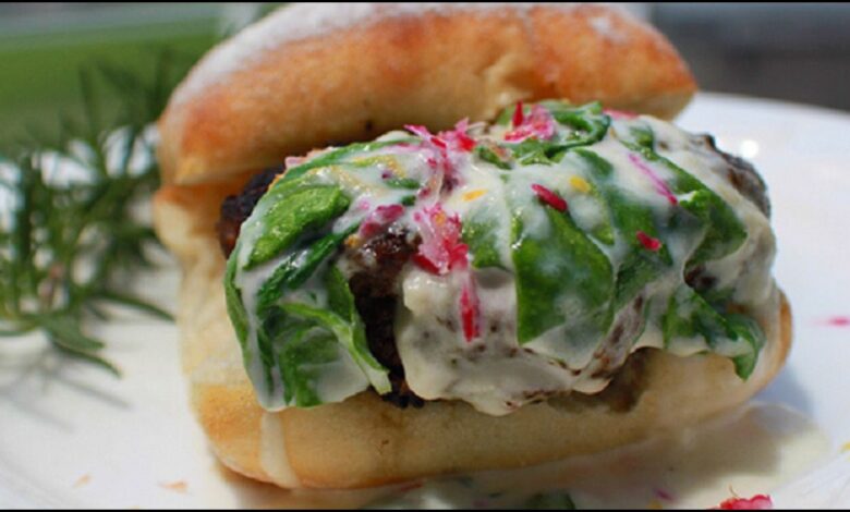 Garlic Parmesan Burgers with Creamed Spinach Sauce
