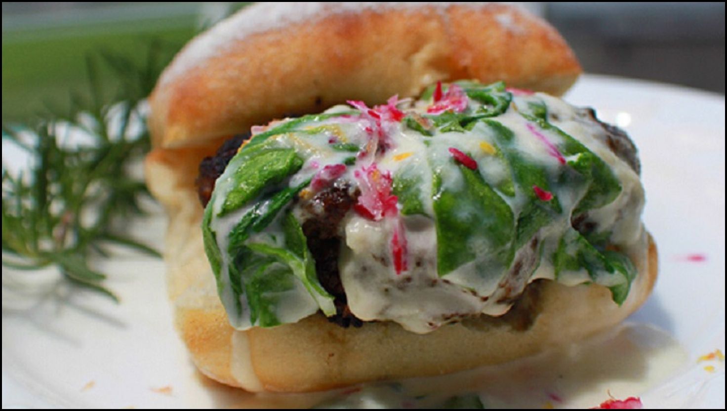 Garlic Parmesan Burgers with Creamed Spinach Sauce