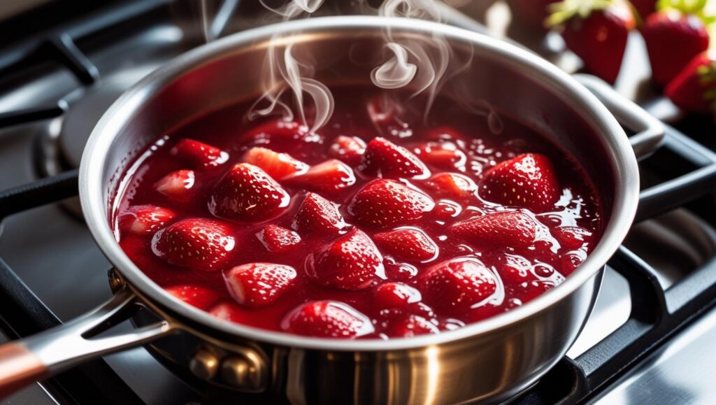simmering strawberry simple syrup