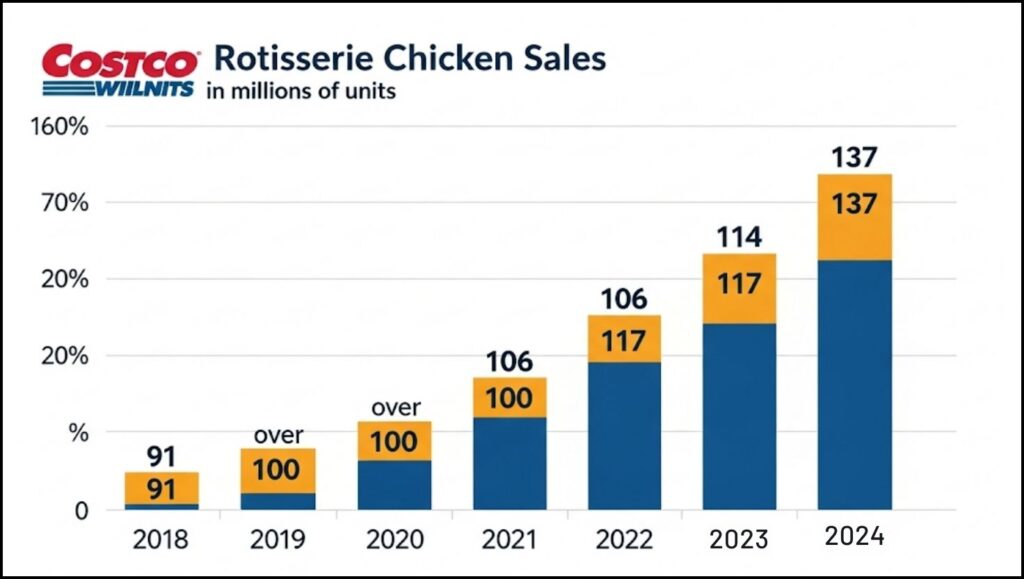 Costco's rotisserie chicken sales in millions of units