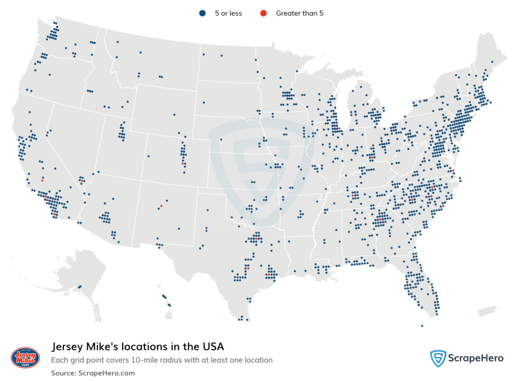 Density of Jersey Mike's Locations in US