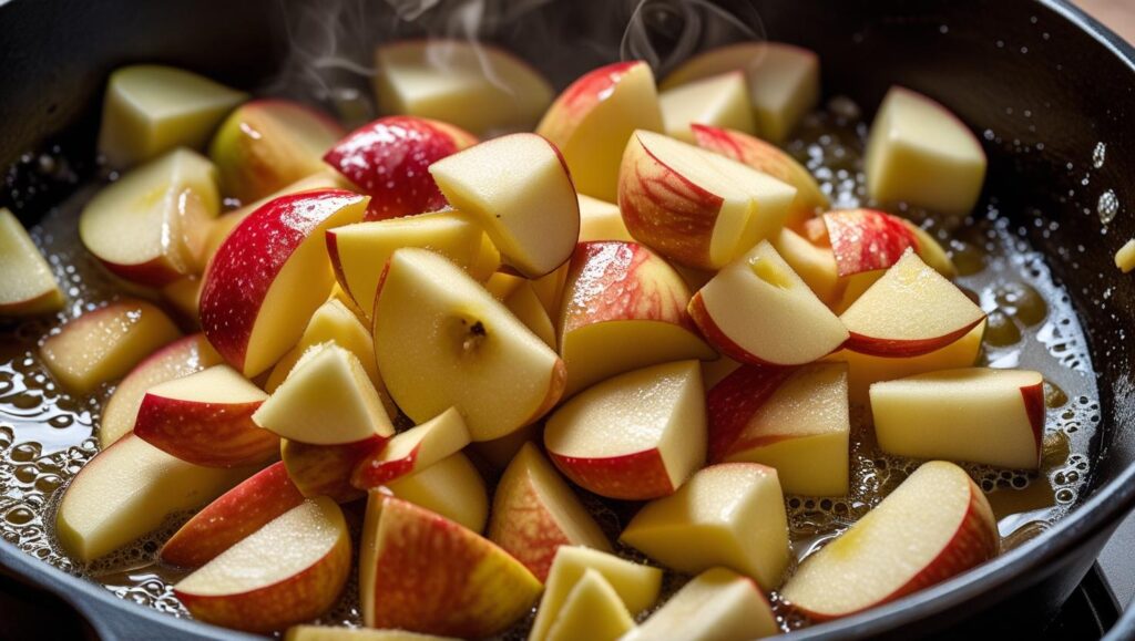Diced apples sautéing