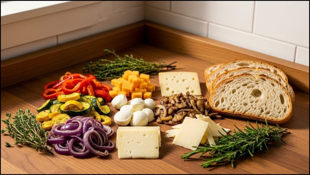 Ingredients for Cheese Roasted Vegetable Grilled Cheese