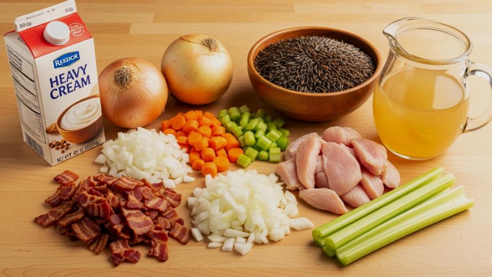 Ingredients for Chicken Bacon Wild Rice Soup