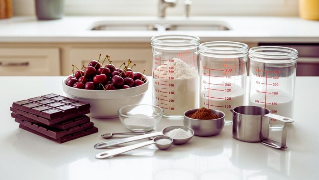 Ingredients for Chocolate Cherry Fudge Cake
