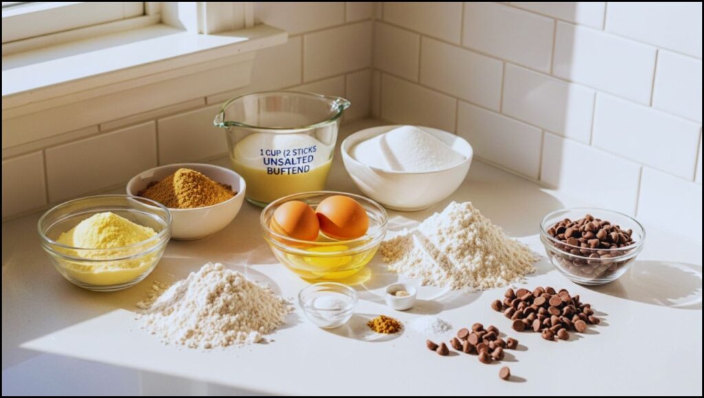 Ingredients for Chocolate Chip Cookie Ice Cream Bars