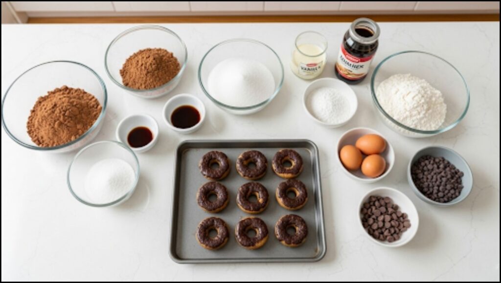 Ingredients for Chocolate Glazed Baked Mini Donuts