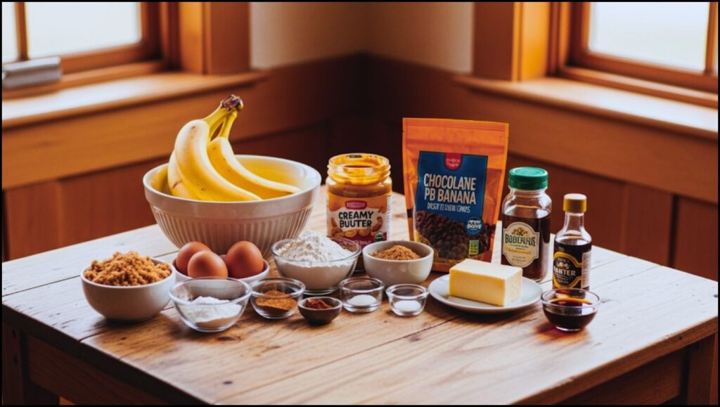 Ingredients for Chocolate PB Banana Upside Down Cake