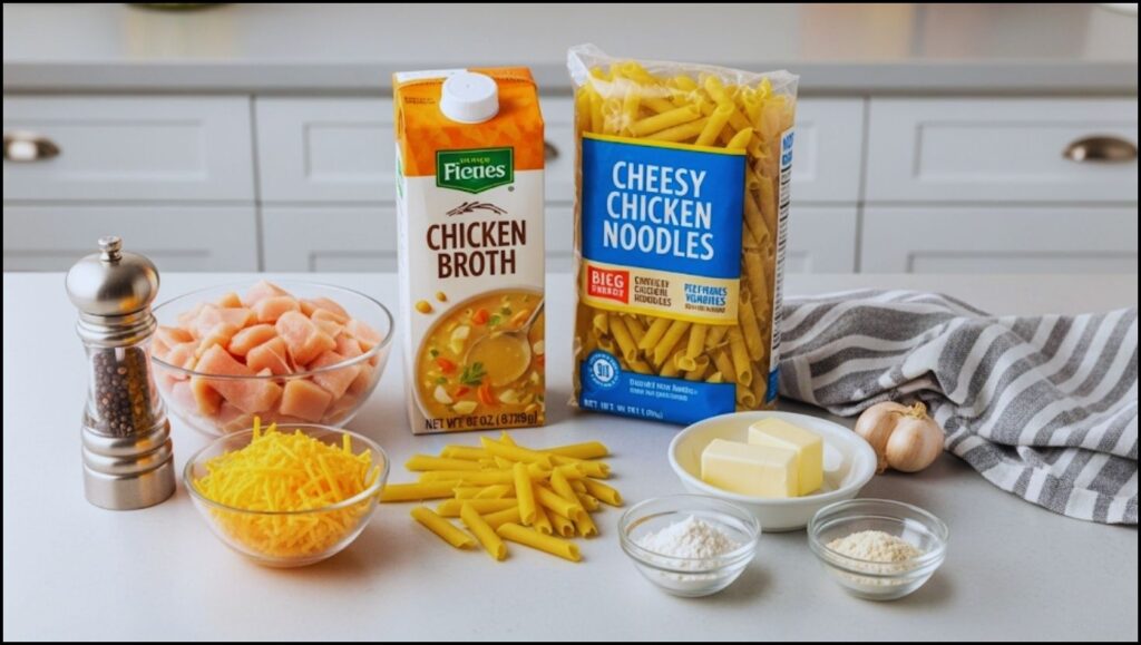 Ingredients for Easy Cheesy Chicken Noodles