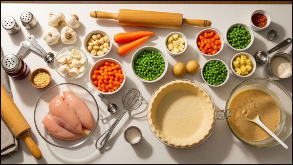 Ingredients for Garlic Chicken and Vegetable Pot Pie