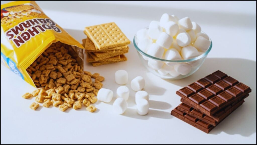 Ingredients for Golden Grahams S'mores Bars