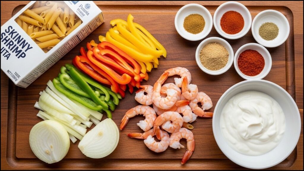 Ingredients for Skinny Shrimp Fajita Pasta