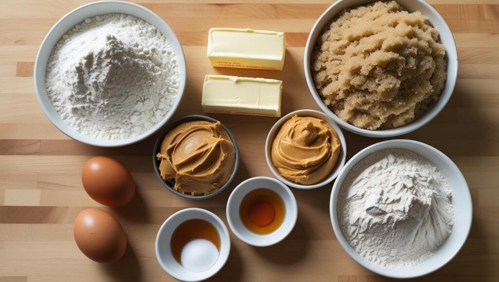 Ingredients for fluffy peanut butter cookies