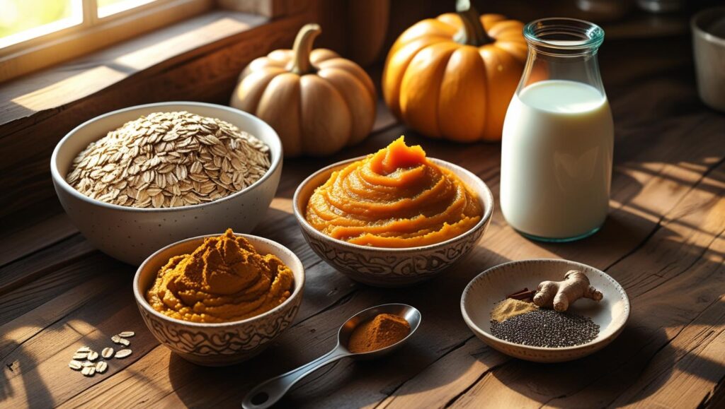 Ingredients for healthy pumpkin oatmeal
