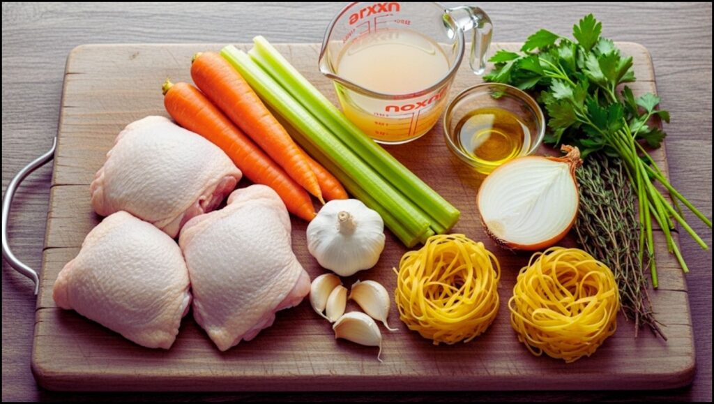Ingredients for homemade chicken noodle soup