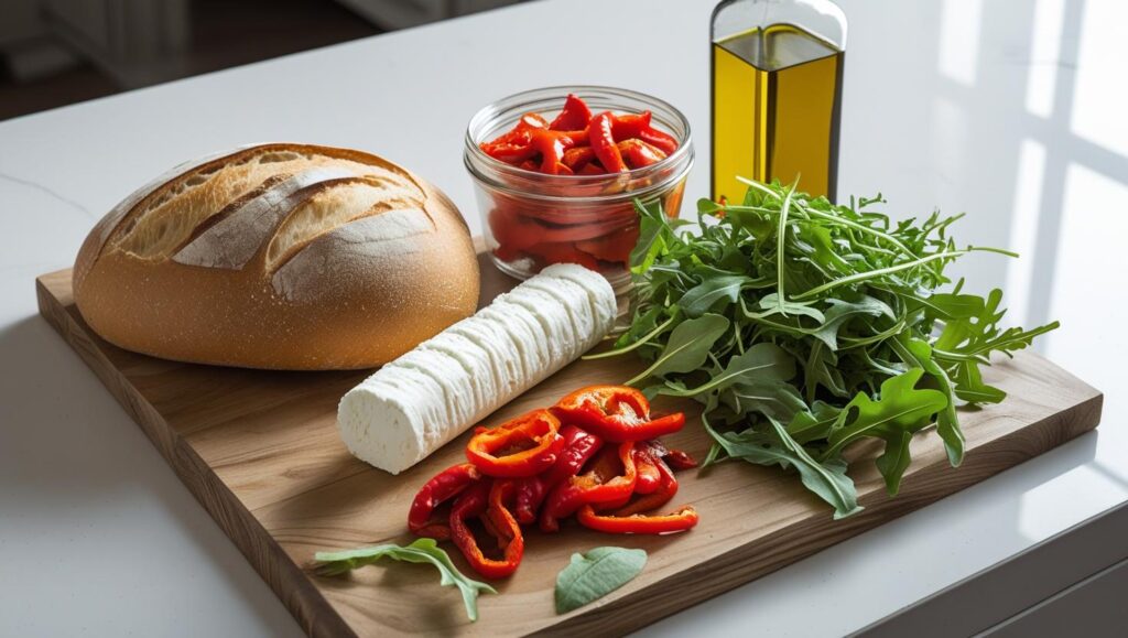 Ingredients for red pepper and goat cheese panini