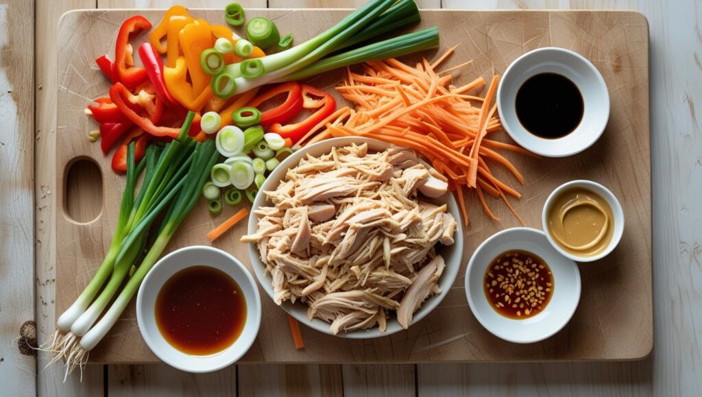 Ingredients for spicy peanut chicken salad