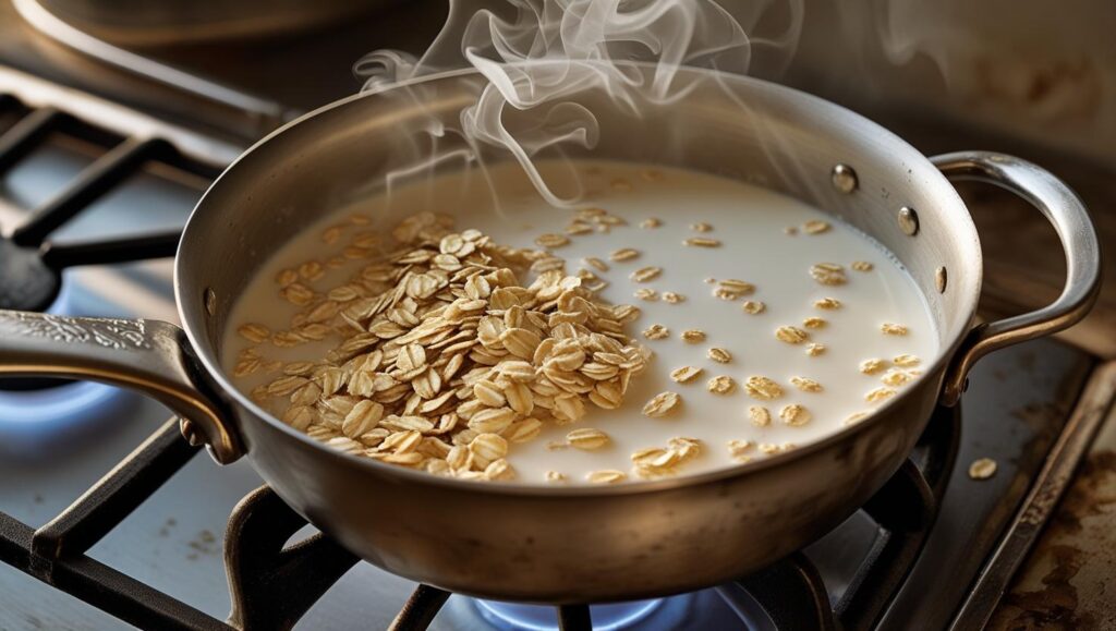 Oats and milk simmering