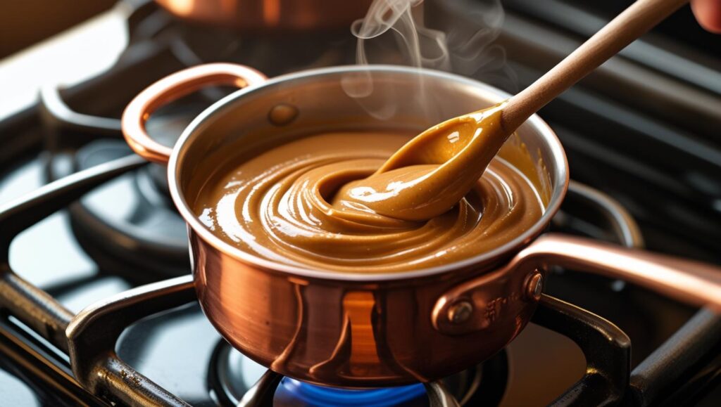 Peanut butter sauce being stirred