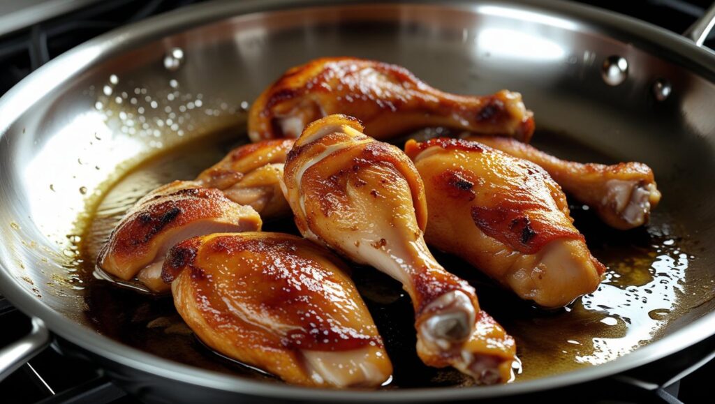 Pieces of chicken sautéing