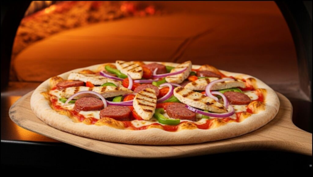 Pizza into the oven for baking.