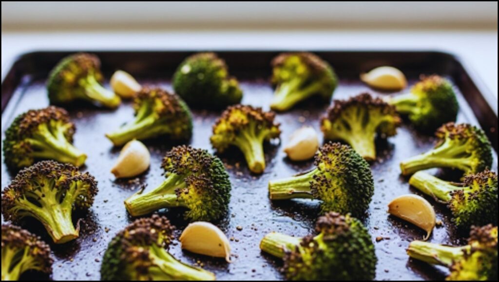Roasted broccoli and garlic cloves