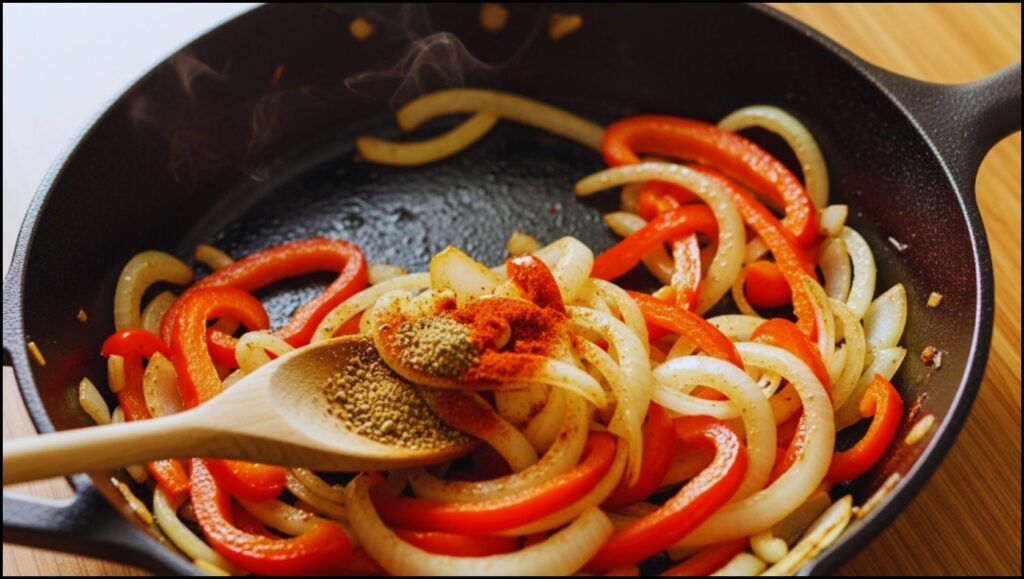 Sautéed onions and red peppers