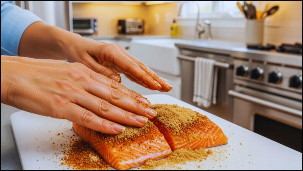 Seasoning the salmon