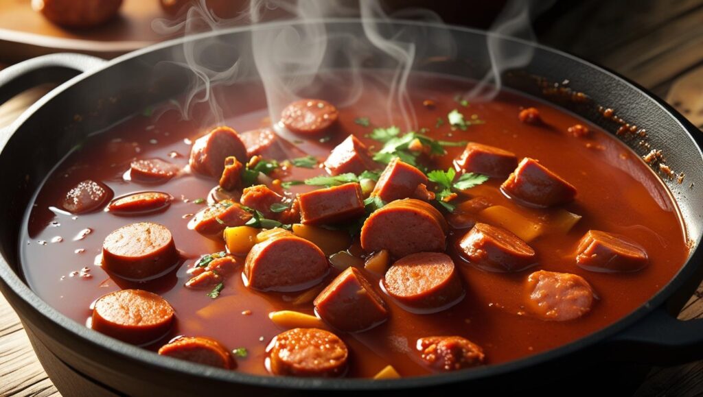 Spicy Sausage Posole simmering