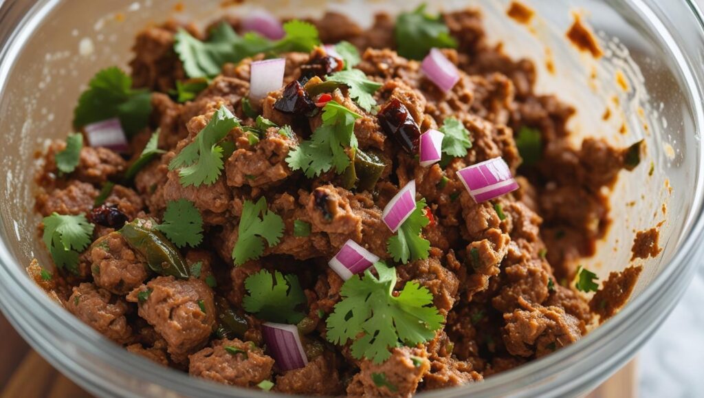 Turkey burger mixture in a glass bowl