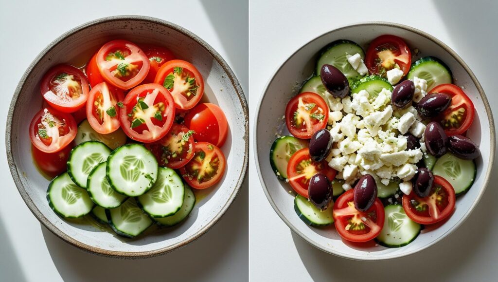 Two versions of the Cucumber-Tomato Salad