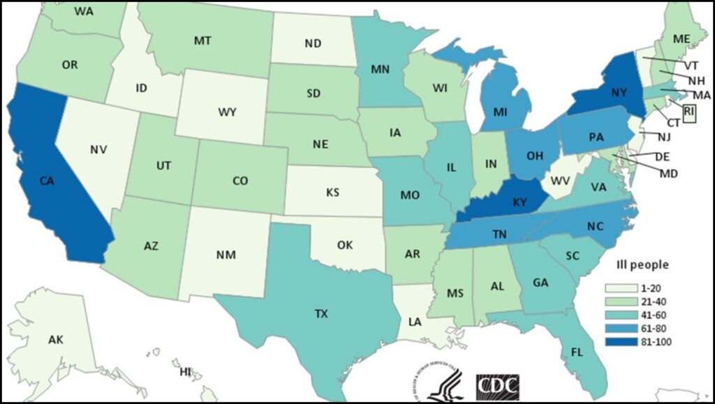 US 34 states with reported cases