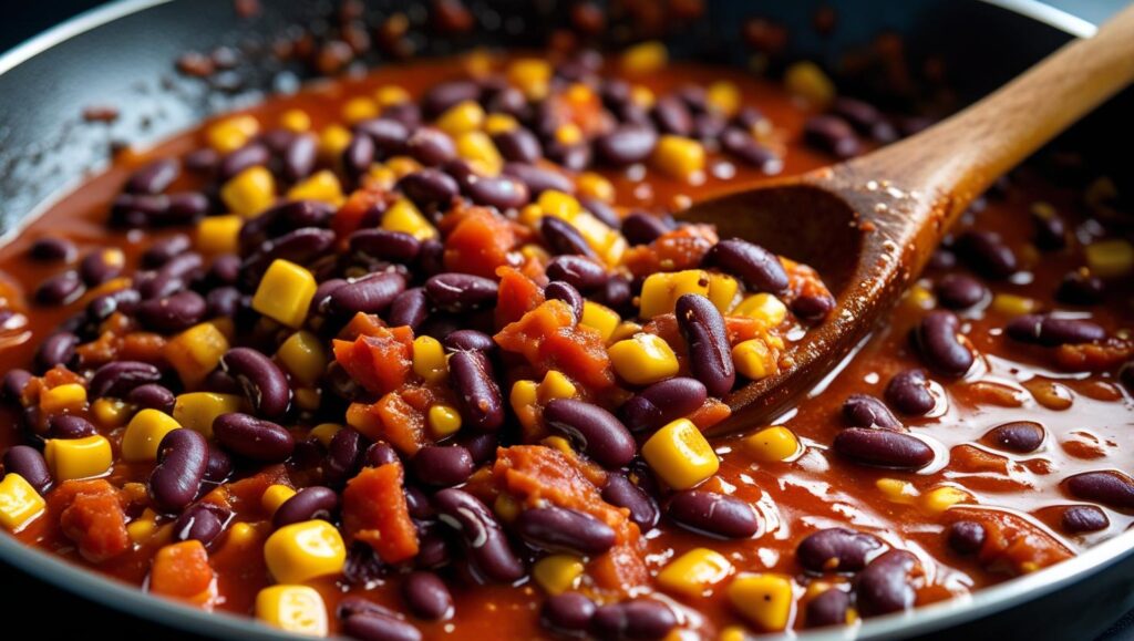 black bean and corn filling simmering