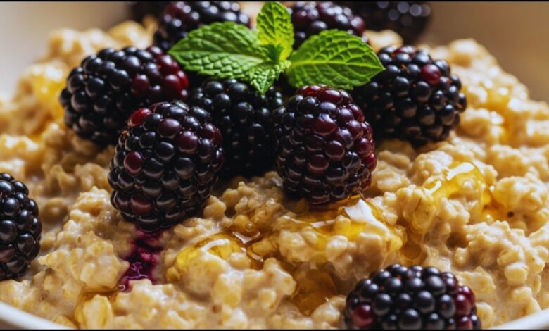 Blackberries and Cream Oats with Honey