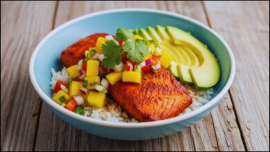 Caribbean Jerk Salmon Bowl with Homemade Mango Salsa