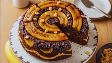 Chocolate PB Banana Upside Down Cake