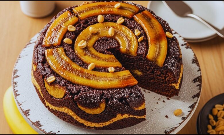 Chocolate PB Banana Upside Down Cake