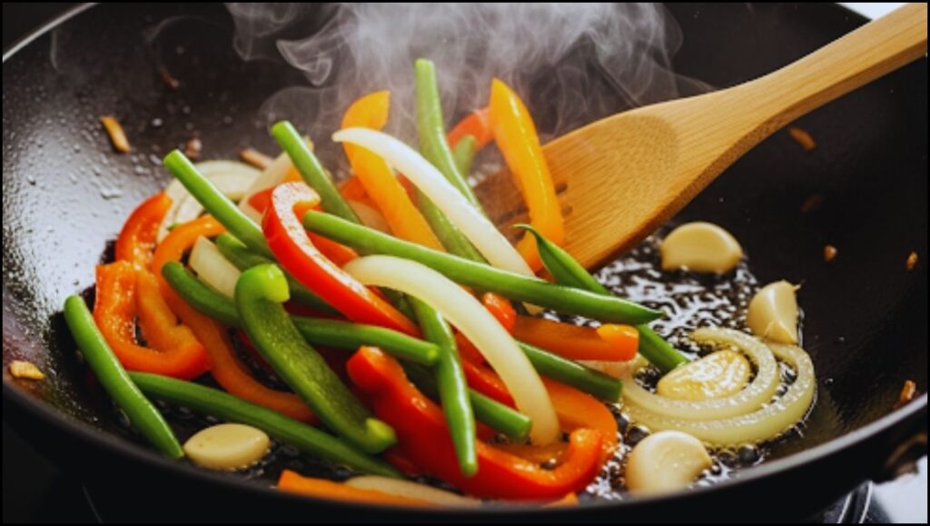 colorful vegetables sizzling