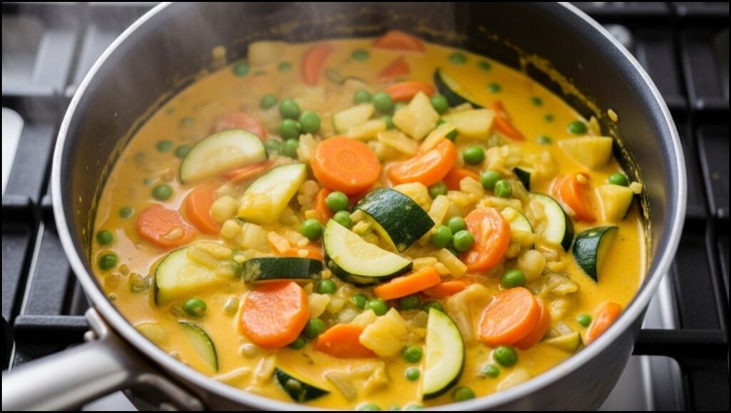creamy vegetable filling simmering
