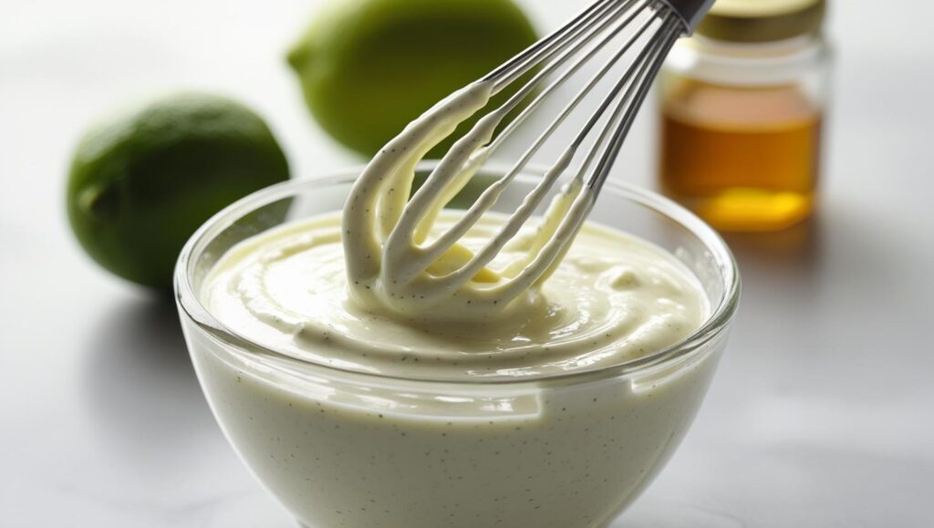 creamy white dressing being whisked