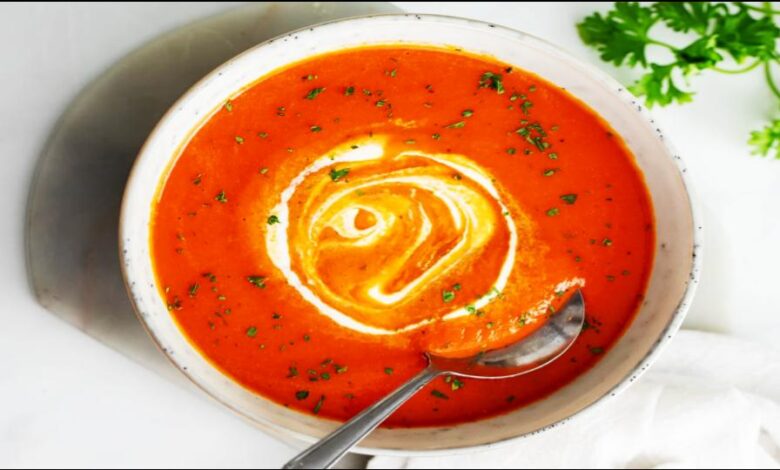 Curry Roasted Red Pepper and Eggplant Soup