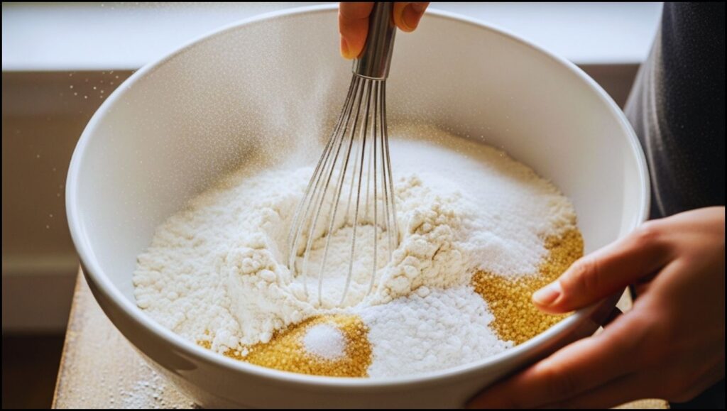 dry ingredients being whisked