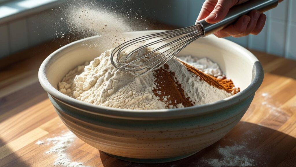 dry ingredients being whisked together